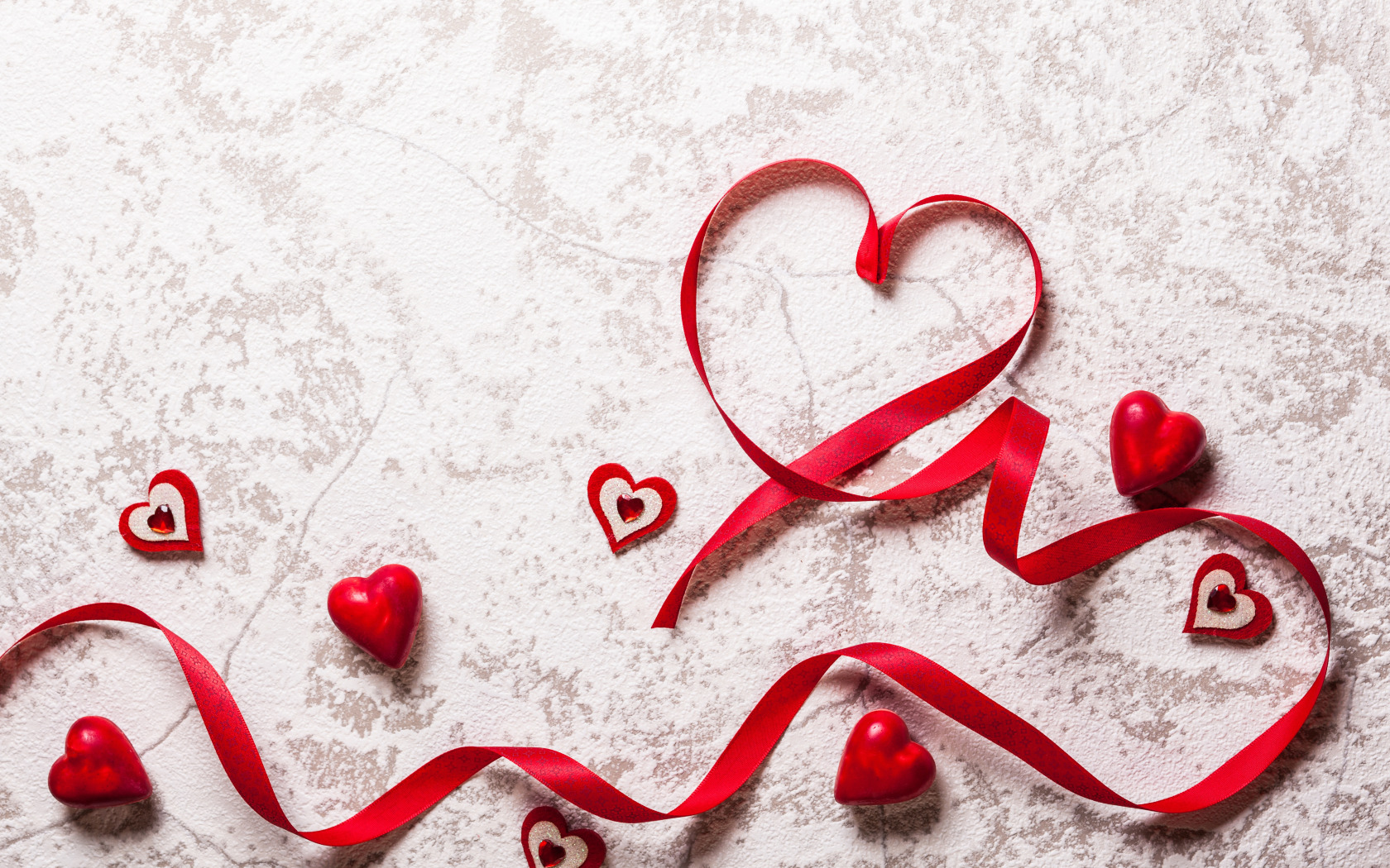 Скачать обои лента, red, love, romantic, hearts, valentine`s day, разд...