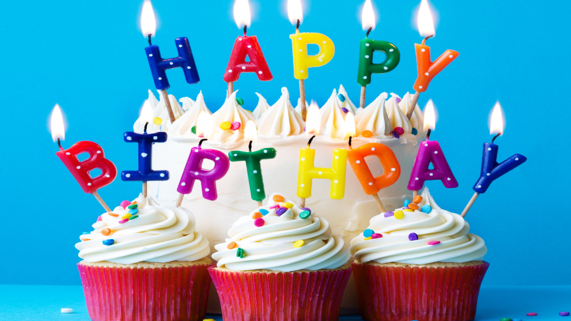 rainbow, cake, крем, Happy Birthday, colours, cupcake, celebration, кексы, ...