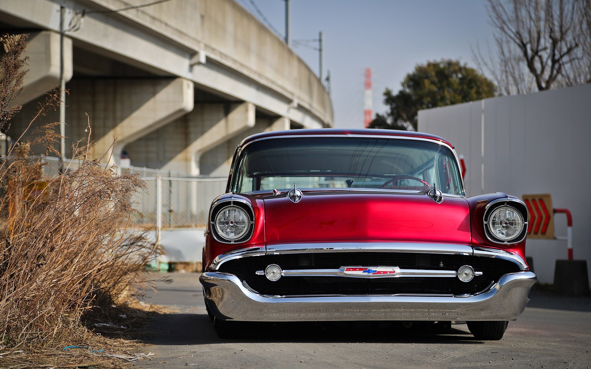 Скачать обои Chevrolet, Red, Bel Air, Chevy, 1957, Custom, Wagon, Hotrod, N...