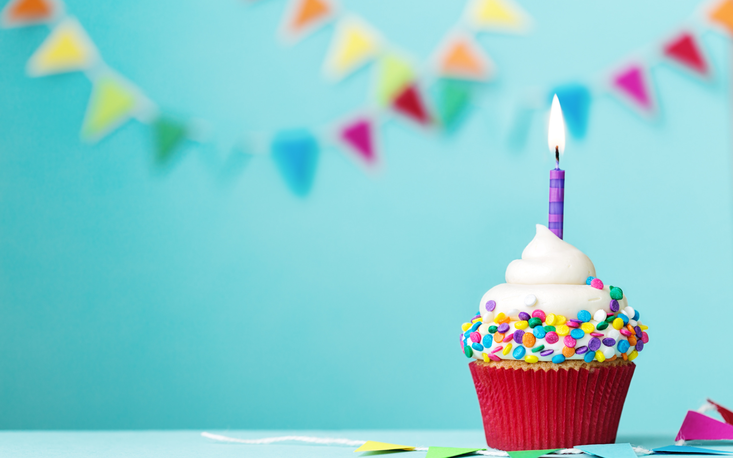 Обои для рабочего стола. свеча, colorful, крем, Happy Birthday, cupcake, de...