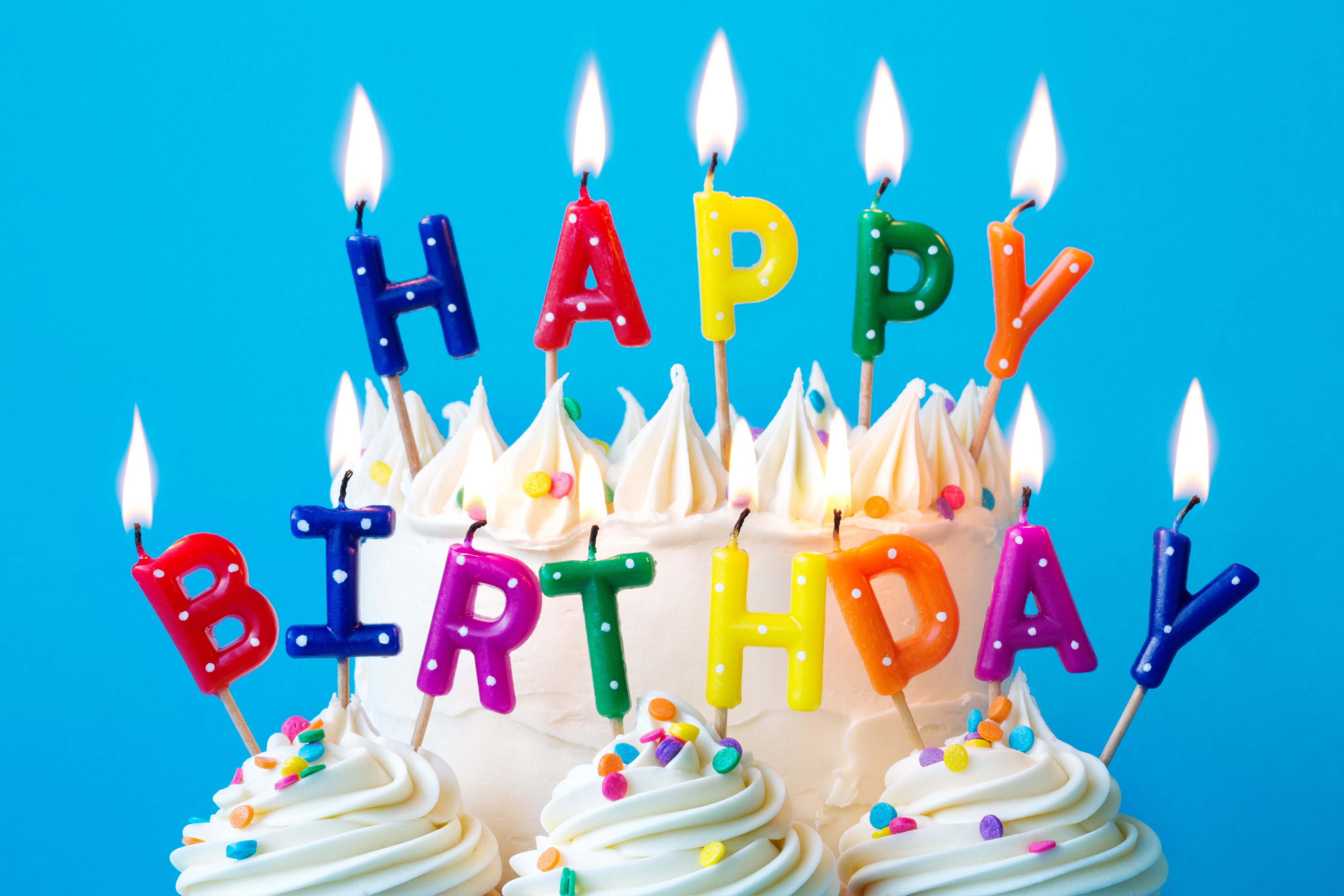 Обои для рабочего стола. свечи, colorful, торт, rainbow, cake, крем, Happy Birthday...