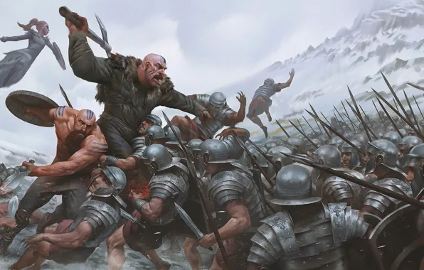 Картинка война, волк, меч, арт, копье, битва, доспех, викинги, римляне