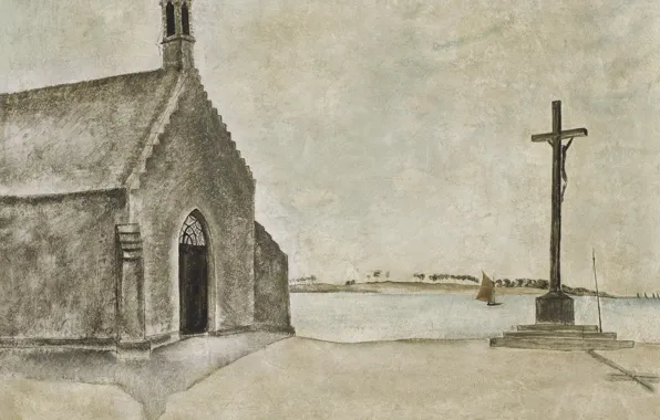 Картинка река, крест, 1920, Tsuguharu Foujita, Часовня Нотр-Дам-дю-Бон в Конкарно