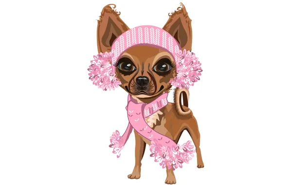 Картинка девочка, белый фон, собачка, розовый шарф