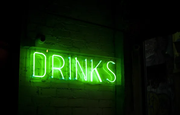 Картинка свет, зеленый, green, надпись, лампа, трубка, неон, подсветка, выпивка, neon, drinks, neon lights, неоновая подсветка, …