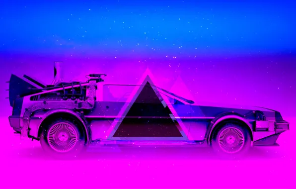 Картинка Авто, Музыка, Неон, Машина, Треугольник, DeLorean DMC-12, DeLorean, DMC-12, DMC, Electronic, Synthpop, Darkwave, Synth, Retrowave, …
