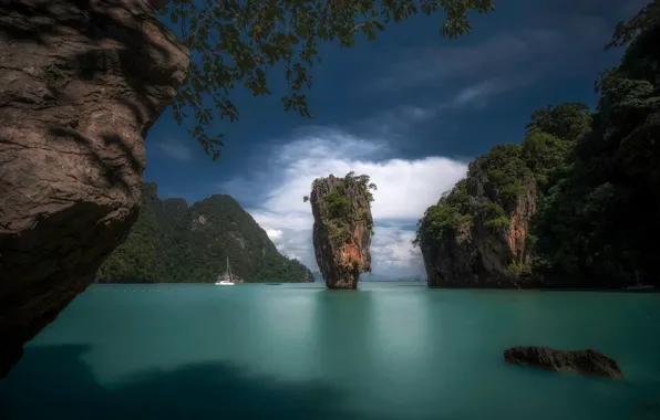 Картинка острова, лодка, остров, Таиланд, James Bond Island, Кхао Пинг Кан