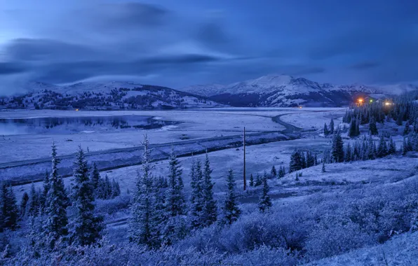 Картинка зима, деревья, горы, озеро, Колорадо, Colorado, Copper Mountain, Ледвилл, Leadville