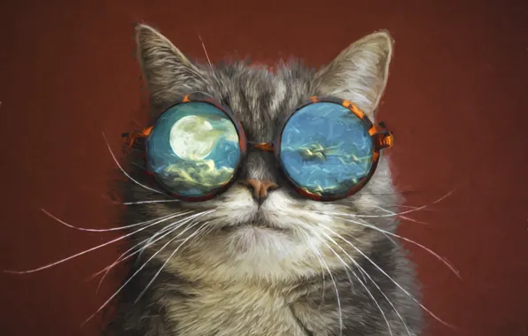 Картинка кот, космос, луна, очки