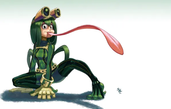 Картинка монстр, зеленая, жаба, мутант, длинный язык, высунул язык, Boku no Hero Academia, выпученные глаза, Моя …
