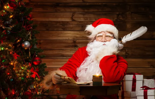 Картинка перо, праздник, елка, новый год, подарки, дед Мороз