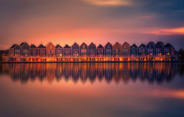 Картинка Holland, Water, Sunset, Reflection, Lightroom, Homes, Neighbours