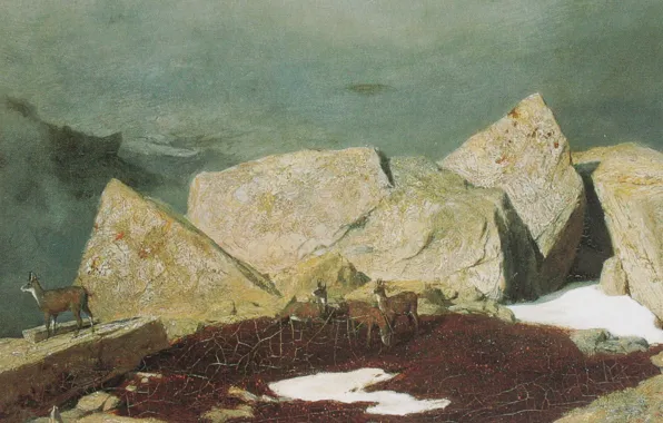 Картинка скалы, Символизм, Arnold Böcklin, Высокогорный массив с сернами, 1850