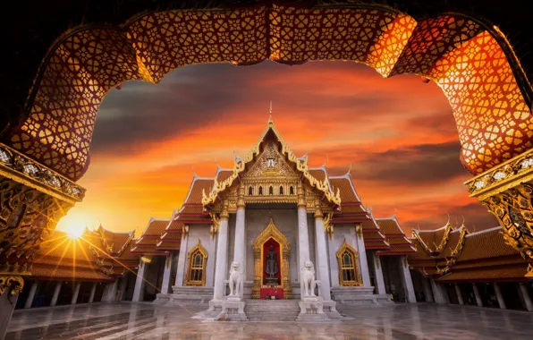 Картинка закат, храм, буддизм