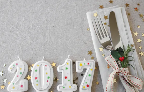 Картинка свечи, Новый Год, нож, вилка, new year, happy, candles, 2017