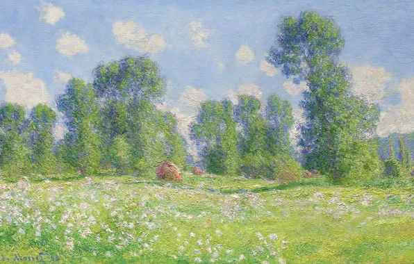 Картинка пейзаж, природа, картина, Claude Monet, Клод Моне, Весенний Эффект в Живерни