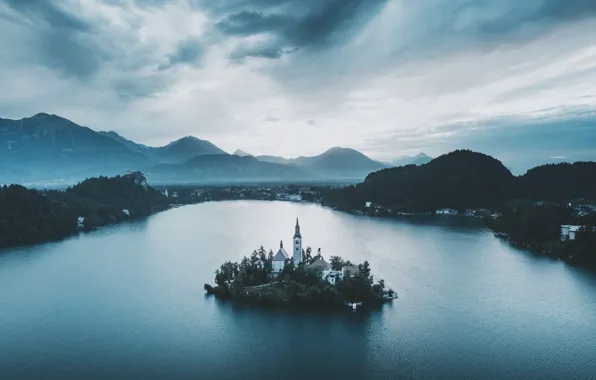 Картинка горы, остров, Словения, Бледское озере