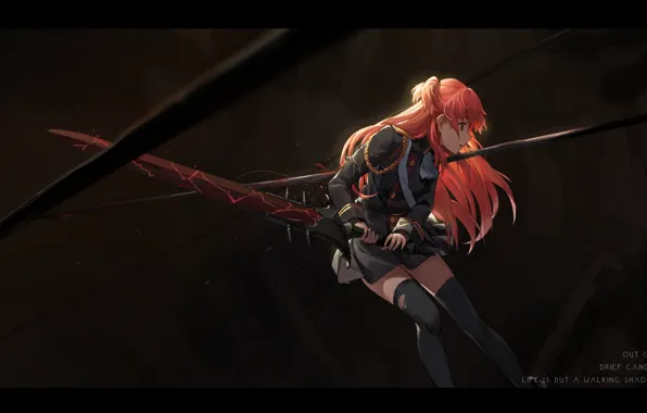 Картинка девушка, оружие, кровь, меч, аниме, форма, ранение, shuang ye, chtholly nota sen, shuumatsu nani shitemasu …