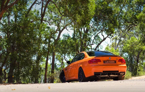 Картинка оранжевый, BMW, БМВ, вид сзади, orange, e92, m3