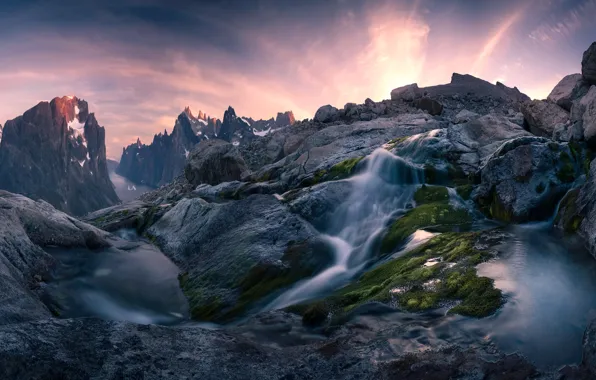 Картинка вода, горы, река, скалы, поток, фьорд