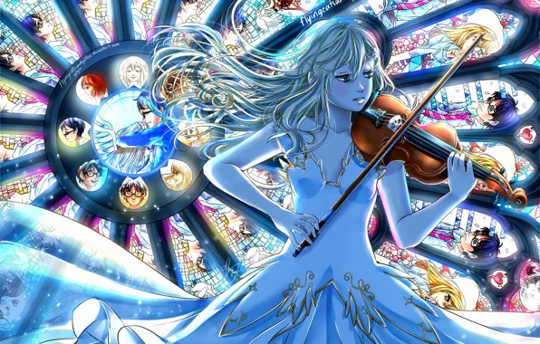 Картинка девушка, скрипка, арт, shigatsu wa kimi no uso