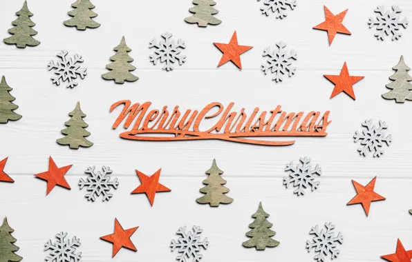 Картинка елка, новый год, рождество, снежинка, звездочка, merry christmas, деревянный фон