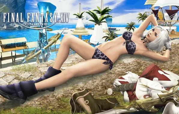 Картинка пляж, девушка, арт, final fantasy, karina, Final Fantasy XIV Online