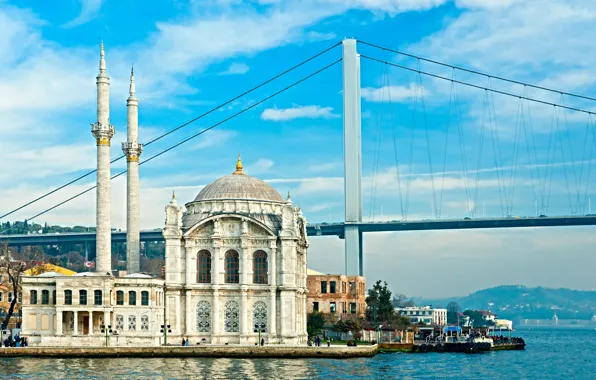 Картинка небо, мост, мечеть, bridge, Стамбул, Турция, Istanbul, Turkey