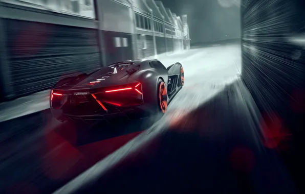 Картинка Lamborghini, Light, Speed, Hypercar, Rear, Terzo Millennio