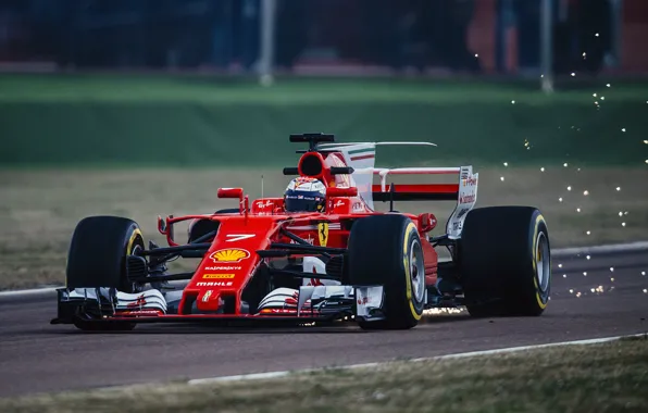 Картинка car, Ferrari, sport, red, Formula 1, race, Kimi Raikkonen, competition, sparks, Kimi Räikkönen