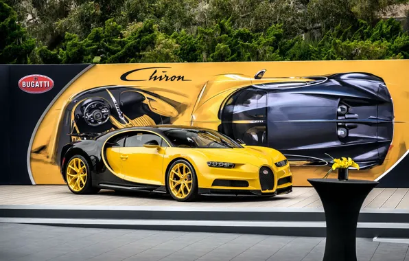 Картинка bugatti, black, yellow, chiron