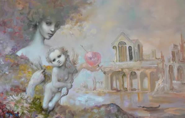 Картинка сердце, ангел, арка, Сюрреализм, Лазарев И.А, затонувший дом