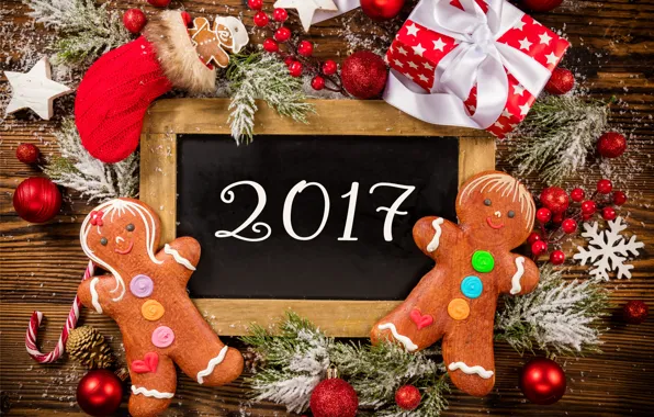 Картинка Новый Год, Рождество, christmas, balls, merry christmas, gift, decoration, xmas, gingerbread, 2017