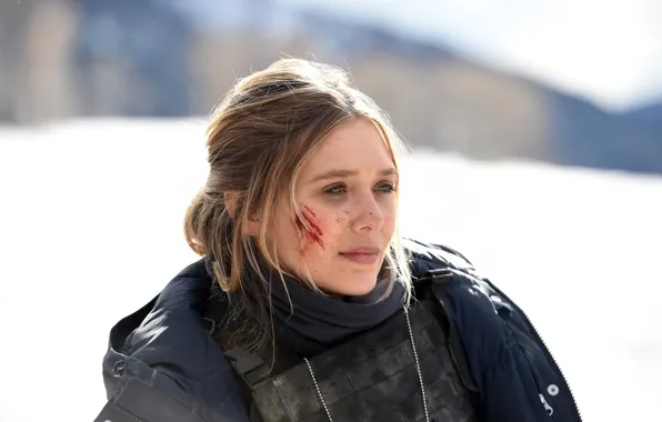 Картинка cinema, girl, blood, police, snow, movie, blonde, film, bulletproof vest, Elizabeth Olsen, Wind River