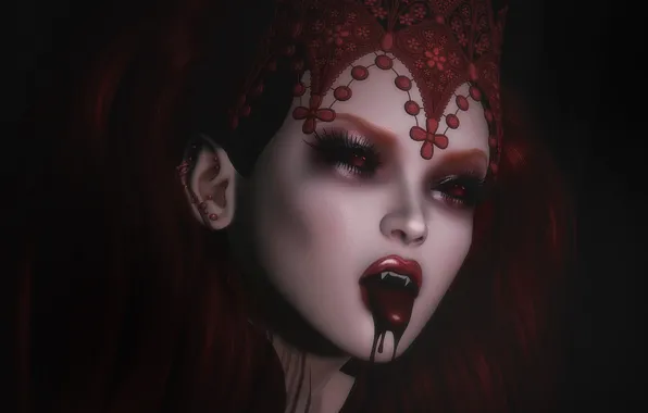 Картинка девушка, лицо, кровь, вампир