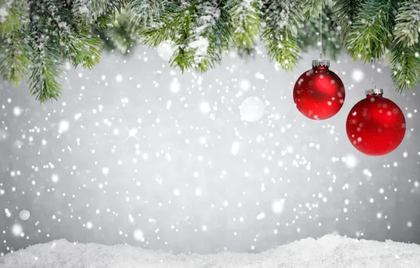 Картинка зима, снег, украшения, шары, елка, Новый Год, Рождество, Christmas, winter, snow, Merry Christmas, Xmas, decoration