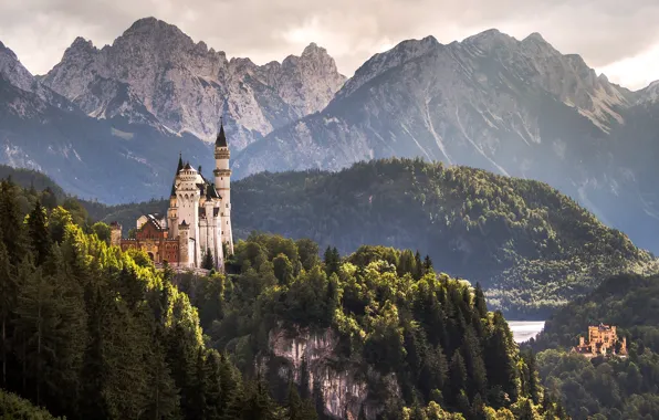 Картинка горы, замок, Германия, Бавария, Germany, замки, Bavaria, Alps, Neuschwanstein Castle, Замок Нойшванштайн, Замок Хоэншвангау, Hohenschwangau …