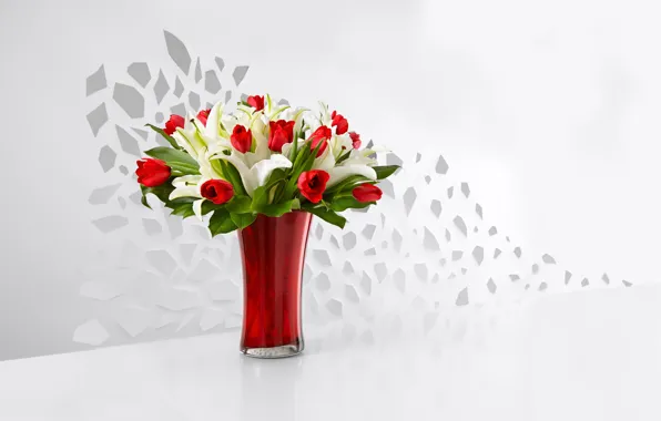 Картинка лилии, букет, тюльпаны, ваза