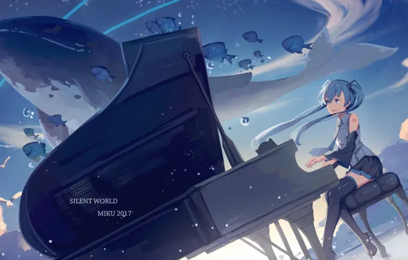 Картинка девушка, аниме, арт, кит, пианино, Vocaloid