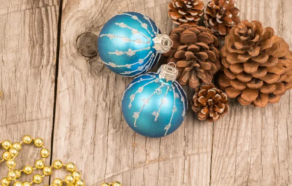 Картинка шарики, шары, доски, Новый Год, Рождество, balls, шишки, merry christmas, decoration, xmas, holiday celebration