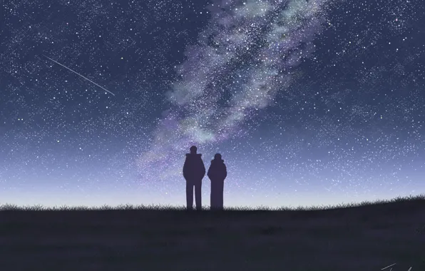Картинка небо, девушка, ночь, парень, млечный путь, by Tosaka