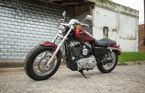 Картинка Байк, Мотоцикл, Красный., Harley-Davidson Sportster 1200 Custom