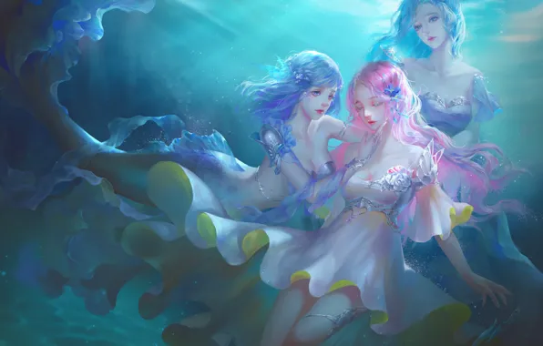 Картинка вода, глубина, фэнтези, арт, русалки, mermaids