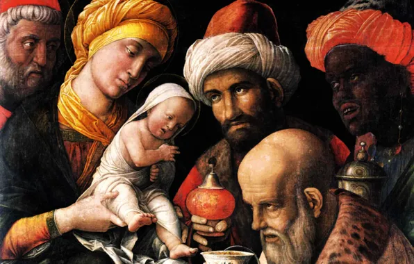Картинка 1500, Huile sur Toile, Andrea Mantegna, L'Adoration des Mages