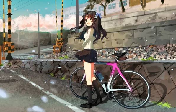 Картинка city, girl, bike, anime, street, japanese, bishojo, bike girl, by sanoboss