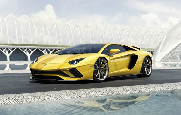 Картинка Lamborghini, Yellow, Aventador, Supercar, Coupé, 2017, S