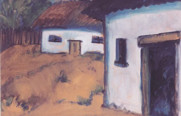 Картинка забор, дома, хижины, Экспрессионизм, Otto Mueller, ca1928, Zigeunerhutten