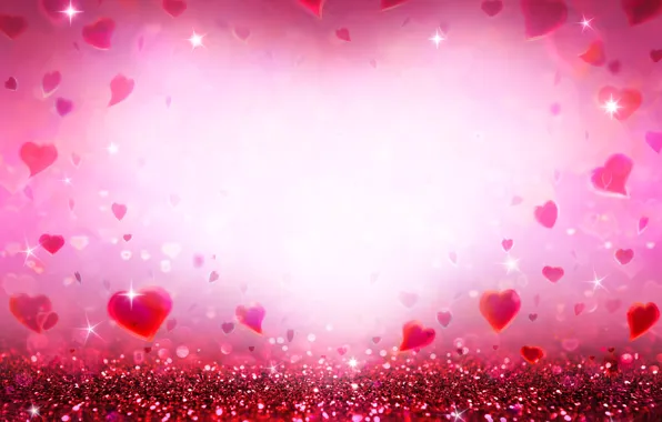 Картинка блестки, сердечки, love, pink, romantic, hearts, bokeh, glitter