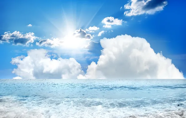 Картинка море, волны, пляж, небо, берег, beach, sky, sea, blue, seascape