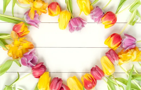 Картинка цветы, букет, весна, colorful, тюльпаны, fresh, wood, flowers, beautiful, tulips, spring, bright